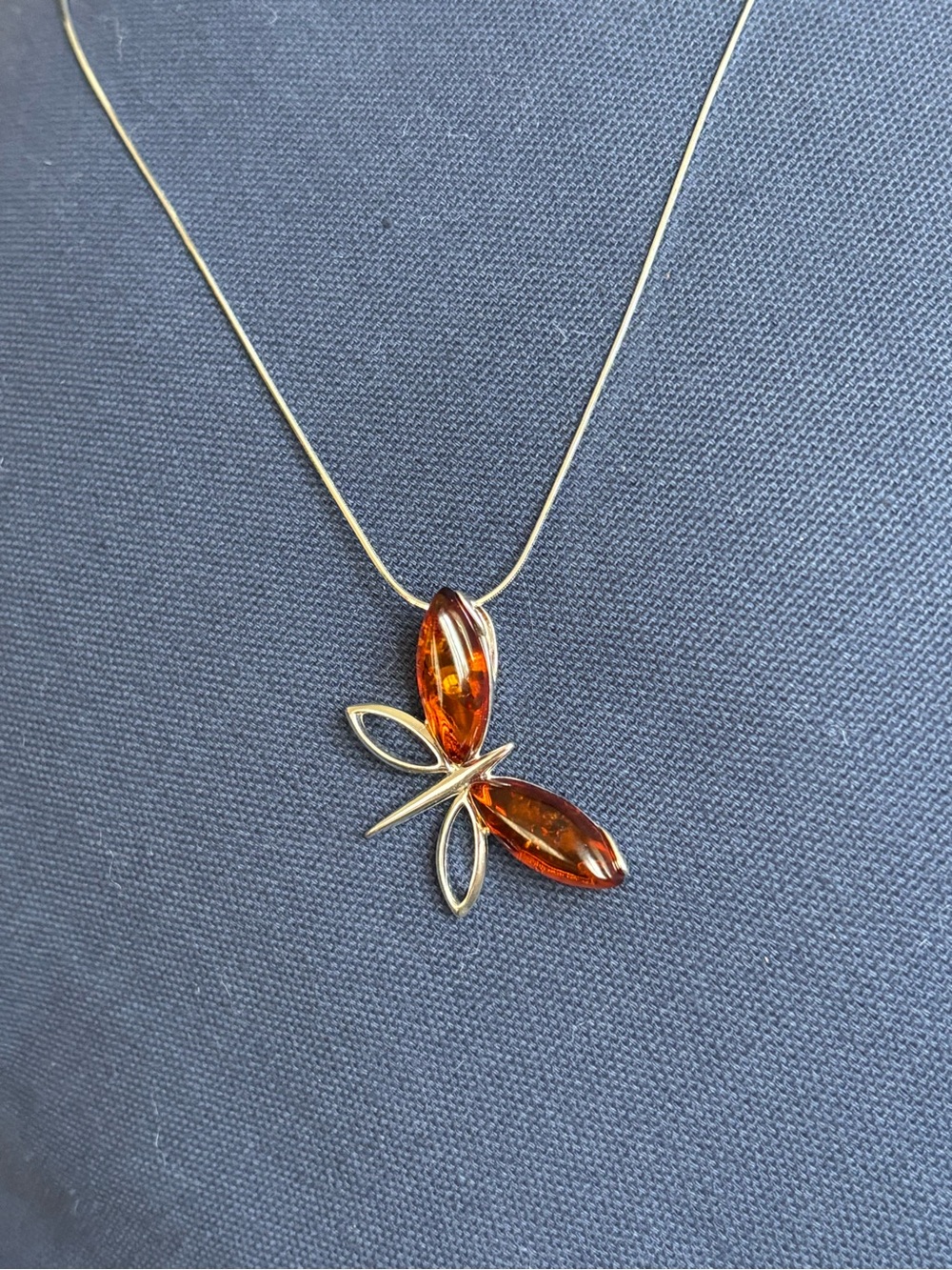 Midwest Amber 925 Sterling Silver Genuine Dragonfly Pendant Necklace 17" NWT